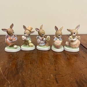 Vtg 5 1980's Lefton Boy and Girl Bunnies Bunny Easter Eggs Figurines #03500